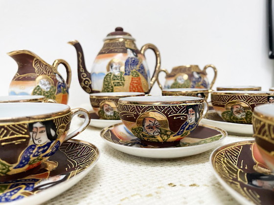 Image 1 of Vintage Satsuma - Hand-painted fine porcelain coffee set for 10 people