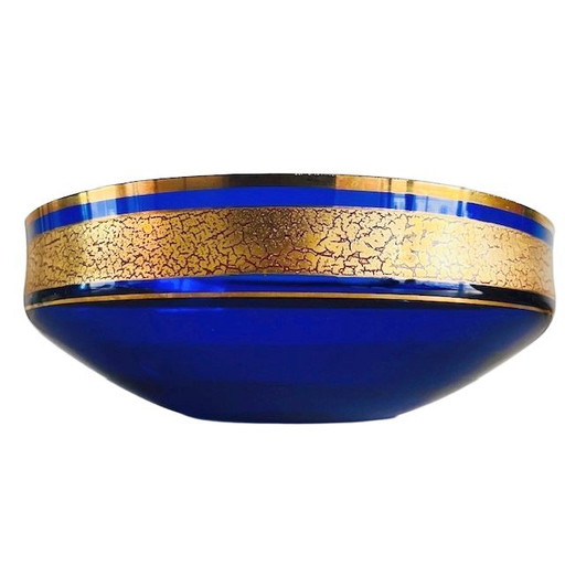 Anello vintage in oro con cristalli blu cobalto Barthman, anni '40