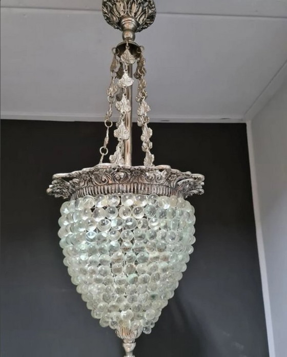 Image 1 of Hanglamp van Murano-glas voor aan het plafond, Art Deco bronzen wijnrank