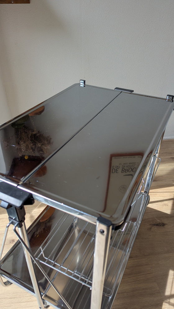 Image 1 of Küchenwagen aus Chrom, Servierwagen im Mid-Century-Stil