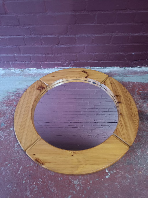 Espejo redondo de madera de mediados de siglo