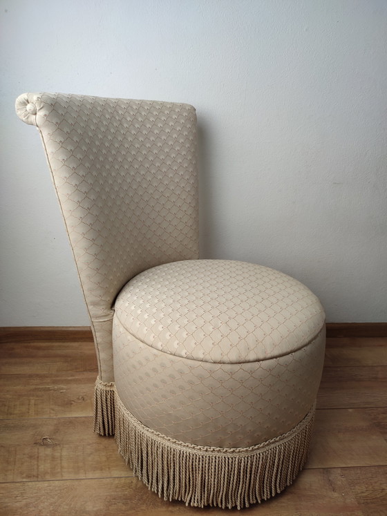 Image 1 of Boudoir stoel stoeltje cocktail creme franjes + opbergruimte naaikist