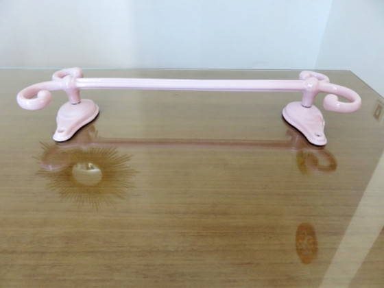 Image 1 of Antique pink enamelled cast iron towel rack