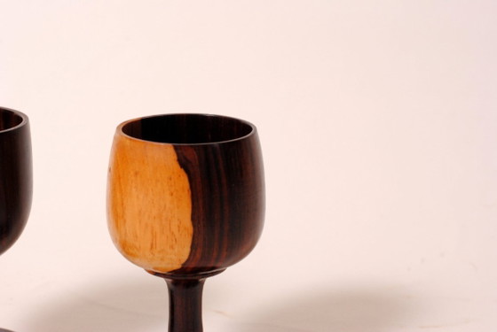 Image 1 of Carved wooden wine glasses, olive wood
