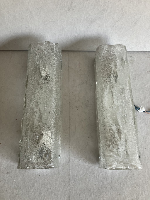 Vintage set of wall lamps with ice glass by Honsel Germany