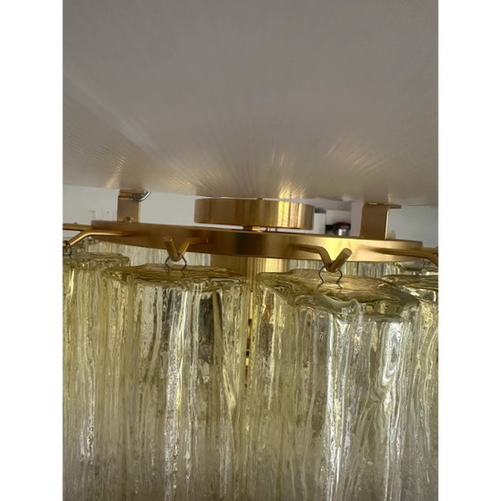 Image 1 of Plafoniera Tronchi in vetro di Murano italiano – Cornice dorata con vetro ambrato trasparente