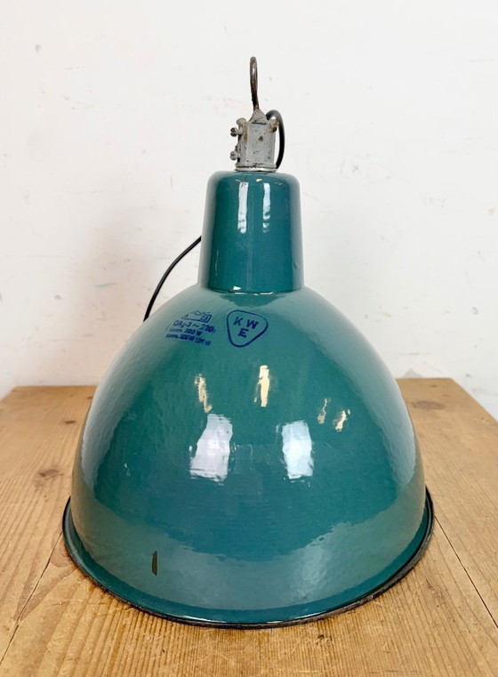 Image 1 of Industriële hanglamp van petroleum-email, jaren 60