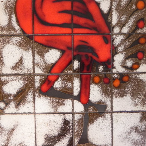 Image 1 of Mesa de azulejos Vallauris, firmada "dan" con la imagen de un pájaro fantástico, década de 1960.