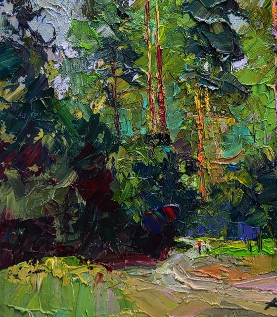 Original Oil Painting Summer Nature Landscape Along the Forest Path – Paintings & Drawings, Canvas (photo 6 of 7)