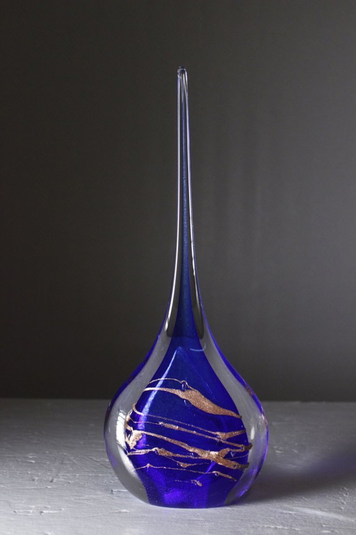 Michèle Luzoro in Biot - Blown glass sculpture with gold inclusions on cobalt, dated 2000