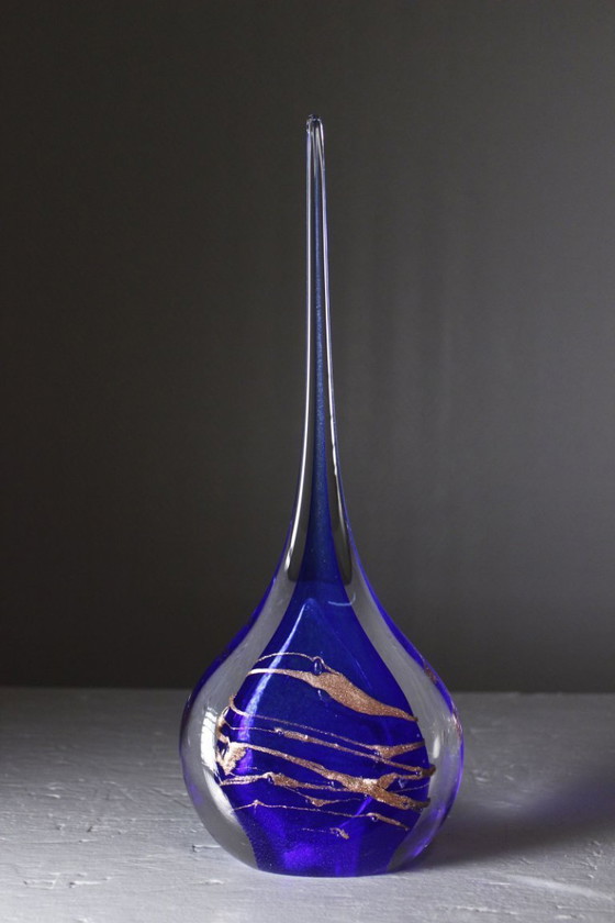 Image 1 of Michèle Luzoro in Biot - Blown glass sculpture with gold inclusions on cobalt, dated 2000
