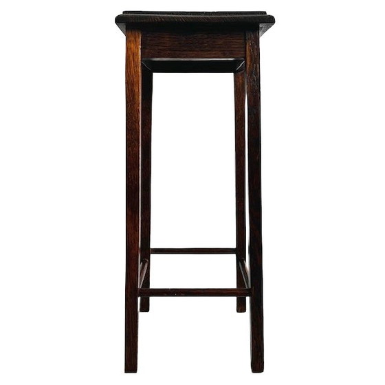 Image 1 of Medium-height mid-century vintage solid oak plant table 1960s