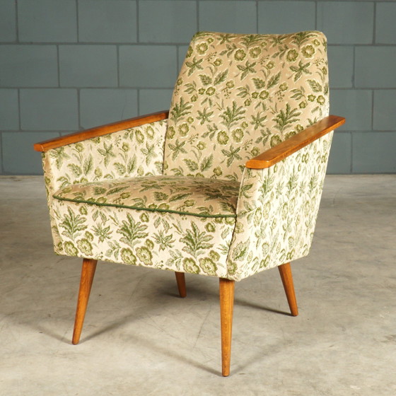 Image 1 of Vintage Club Armchairs - Velvet Leaf Motif - 1960s