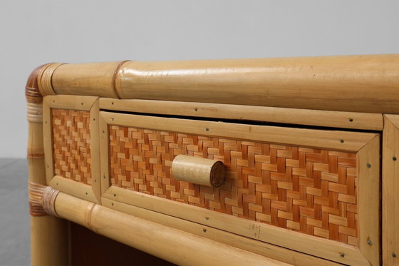 Image 1 of Cómoda o mesilla de noche italiana de bambú y mimbre de los años 70