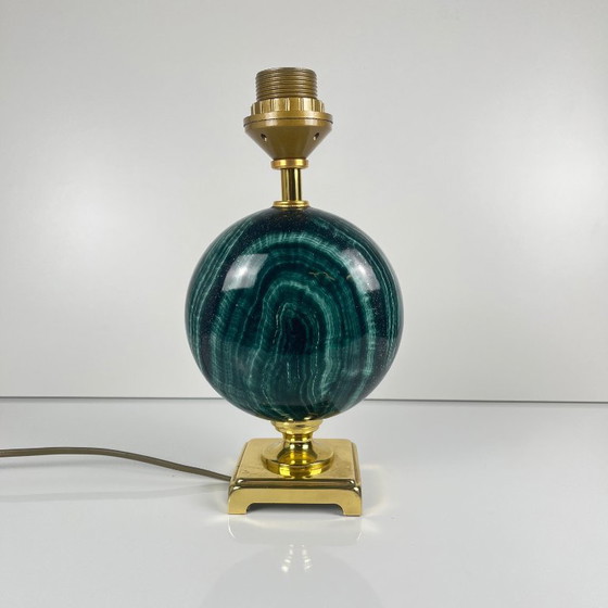 Image 1 of Lampada da tavolo della Maison Le Dauphin in ottone e malachite verde imitazione, 1980