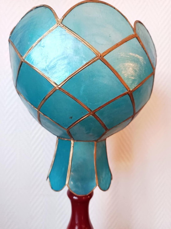 Image 1 of Lampada vintage in ceramica e madreperla blu