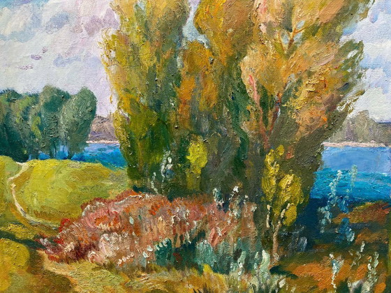Image 1 of Original Vintage Oil Painting Nature Landscape Road to the Forest