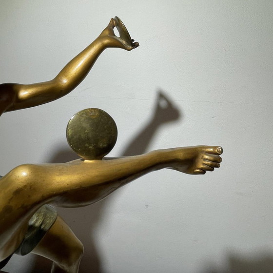 Leonildo Giannoni, Art Deco Nude Dancer with Discs, 1930s, Polychrome Bronze – Sculpture, Marble (photo 5 of 11)