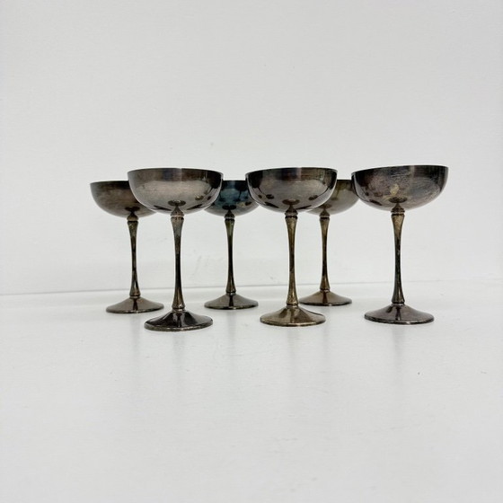 Image 1 of Set of 6 brass silver plated champagne coupes , 1970s Italy
