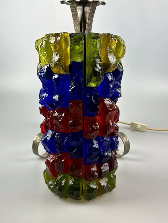 Image 1 of 60s 70s Brutalistische vloerlamp ijzer & glas vloerlamp Mid Century