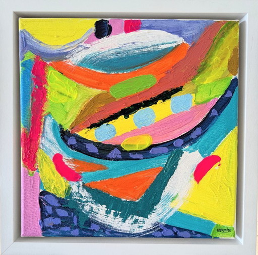 Nigel Waters Abstract Expressionist Painting 40 Acrylic On Canvas Framed 30x30cm