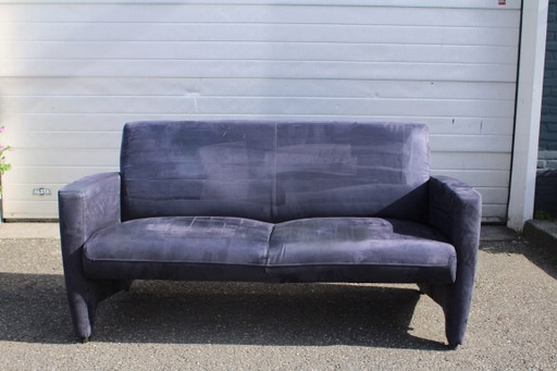 Set of 2 Montel Sofas, Dark Blue Suede – 3 5 zitsbanken, Other