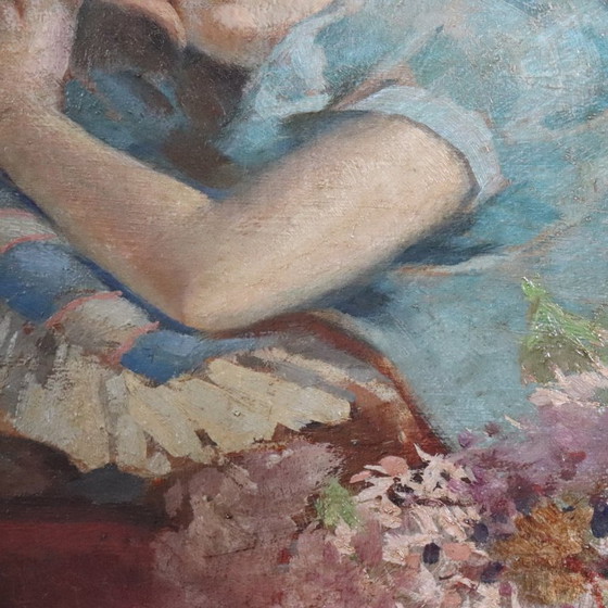 Image 1 of Girl Lying Down, Oil Painting on Board signed A Villa, Italy Late 19th Century