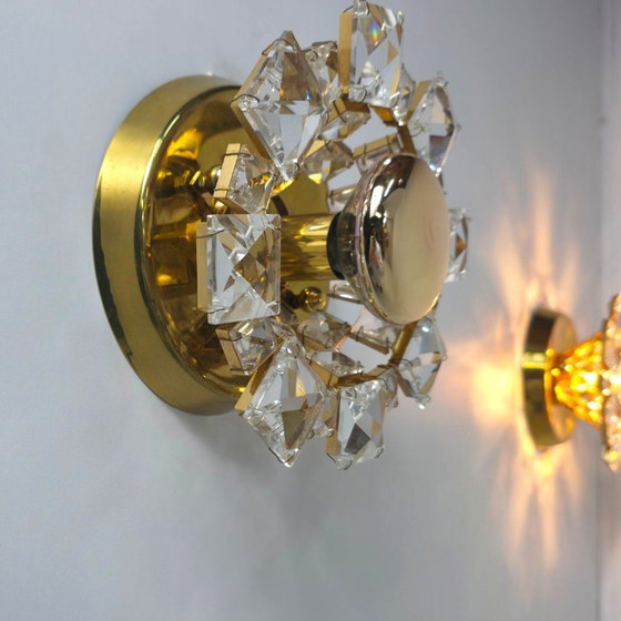Image 1 of Lámparas de pared Palwa Alemania. Cristal dorado de mediados de siglo, años 70.