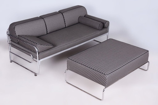 Sofá Bauhaus restaurado, de Mücke-Melder, cromado, tapizado nuevo, checo, años 30 – banken, Textile, Chrome (photo 2 of 15)