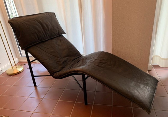 Image 1 of Skye designer ligstoel, zwart leer