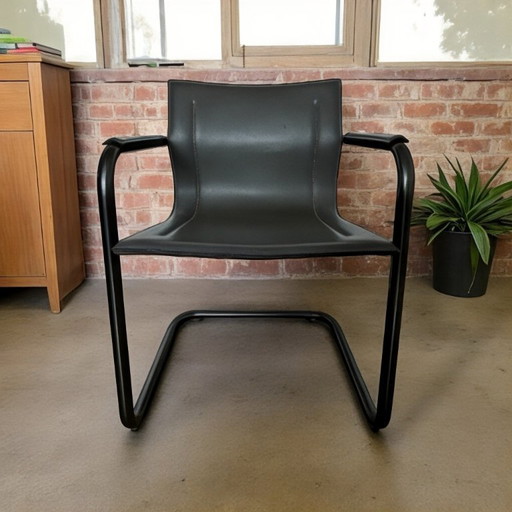 Matteo Grassi MG5 - Freischwinger aus grauem Leder - Ikonisches italienisches Design aus den 80er Jahren