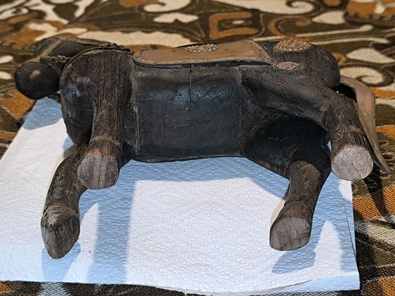 Beautiful vintage Indian Wooden horse - hand carved, Sculpture, Brass, Black (photo 11 of 11)