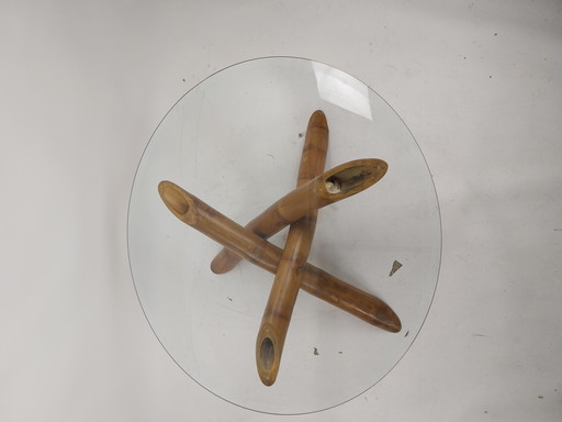 1 x bamboe en glad salontafel 1970's 107 x 38cm 