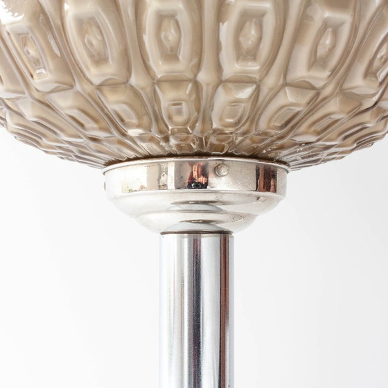 Image 1 of 1940s Portuguese Art Deco Table Lamp with Gray Opaline Shade