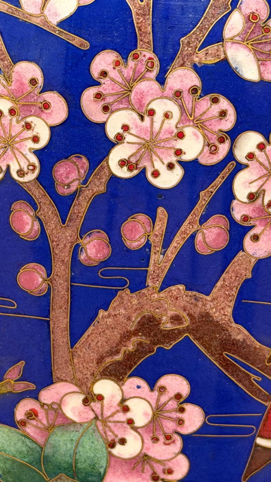 Image 1 of Monumental Chinese Cloisonné Vase - 84 cm With Base - Jingtai Blue Enamel - Impeccable