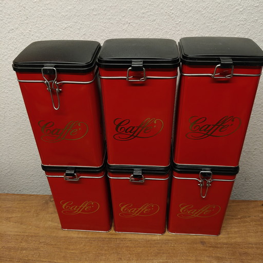 Set di 6 barattoli di caffè vintage "Caffé" mai usati.
