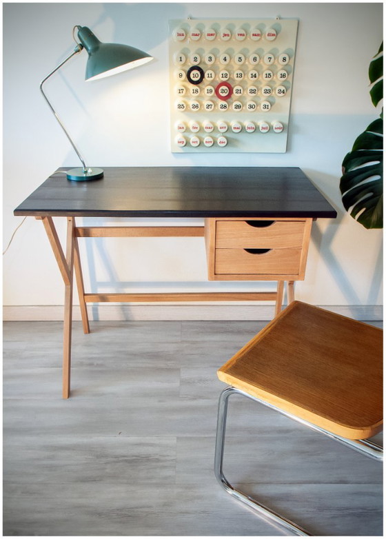 Image 1 of Vintage desk from the 1960s-70s, light oak, superb condition