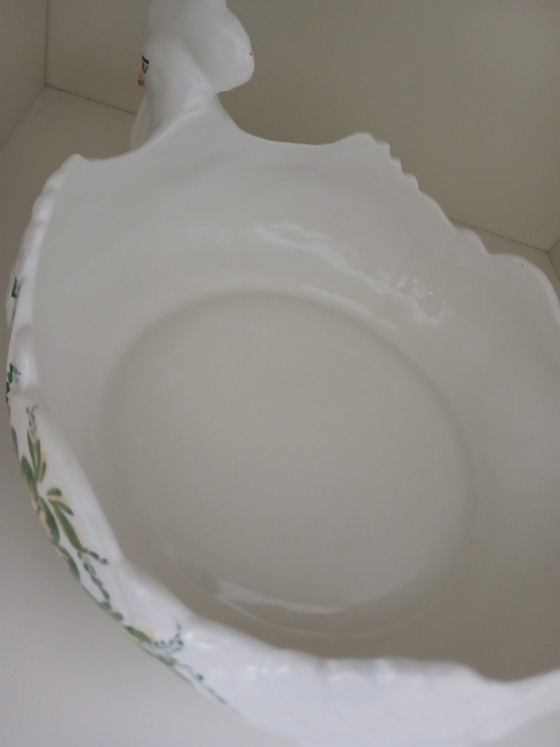 Vintage Italian Ceramic Bowl / Jardinière with Rooster Heads – Hand-painted (photo 7 of 8)