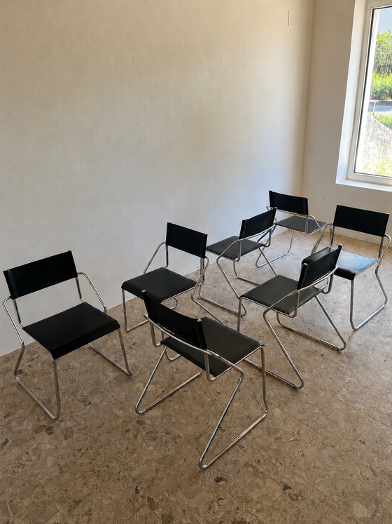 Image 1 of 6 vintage chromen eetkamerstoelen, Bauhaus-stijl, jaren 80!