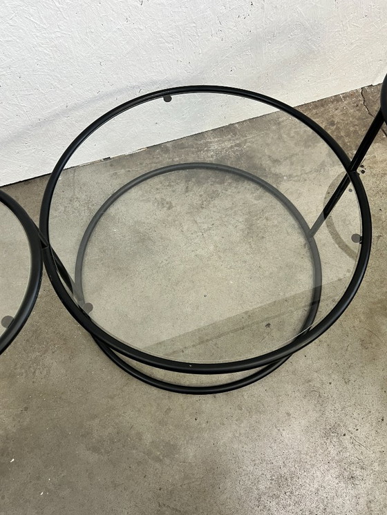 Image 1 of Tavolino da caffè vintage/tavolino girevole, struttura in metallo con ripiani in vetro, Paesi Bassi anni '70