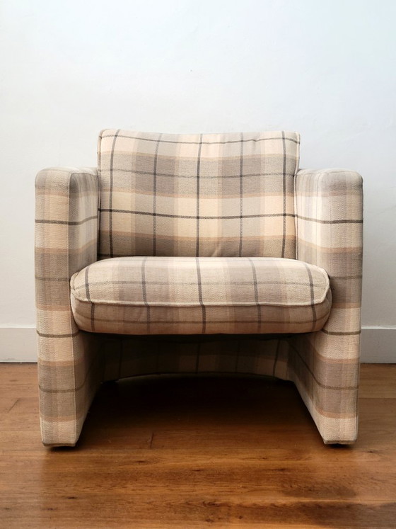 Postmodernistische clubfauteuil met geruite bekleding, jaren 80 – Textile (photo 4 of 12)
