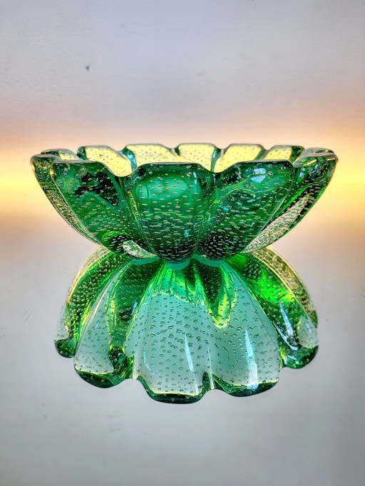 Bol vintage vert de Murano, technique du bubble splash, Italie, années 1970