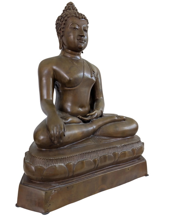 Imponente Statua di Buddha Thai – Stile Ayutthaya – 12 kg Ottone Fuso a Mano – Sculture, Brass (photo 2 of 10)