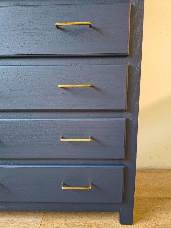Solid Oak Chest of Drawers – Dark Blue & Gold – Wood (photo 7 of 10)
