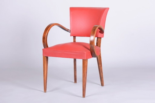 Restored Art Deco Armchair, by Jules Leleu, Beech, Revived Polish, France, 1930s – fauteuils, Wood, Skai