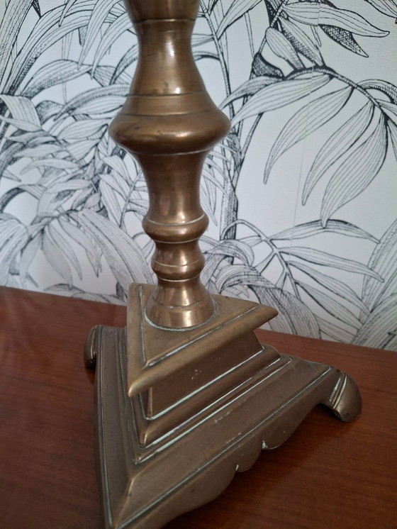 Image 1 of Exceptional bronze lamp base, antique candle holder 1580-1620, certified with traceability