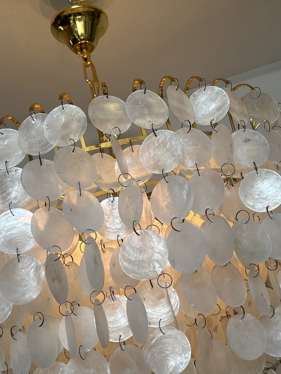 Image 1 of Xl lampe pendante vintage en coquillage capiz chandelier cadre doré