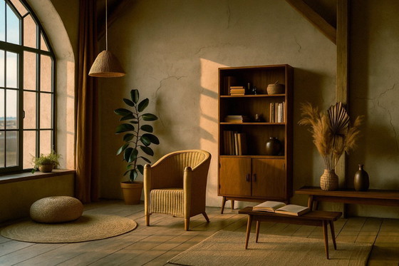 Image 1 of Vintage Italiaanse moderne Boho rotan stoel uit het midden van de eeuw, jaren 70