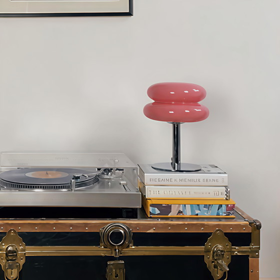 Image 1 of Retro Pink Bauhaus Lollipop Ripple Led glass table lamp