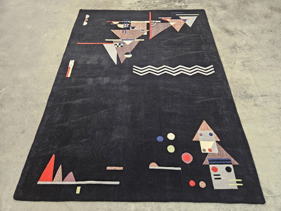 Image 1 of Tapis moderne en laine noire, noué à la main, motif abstrait géométrique, 246 x 340 cm